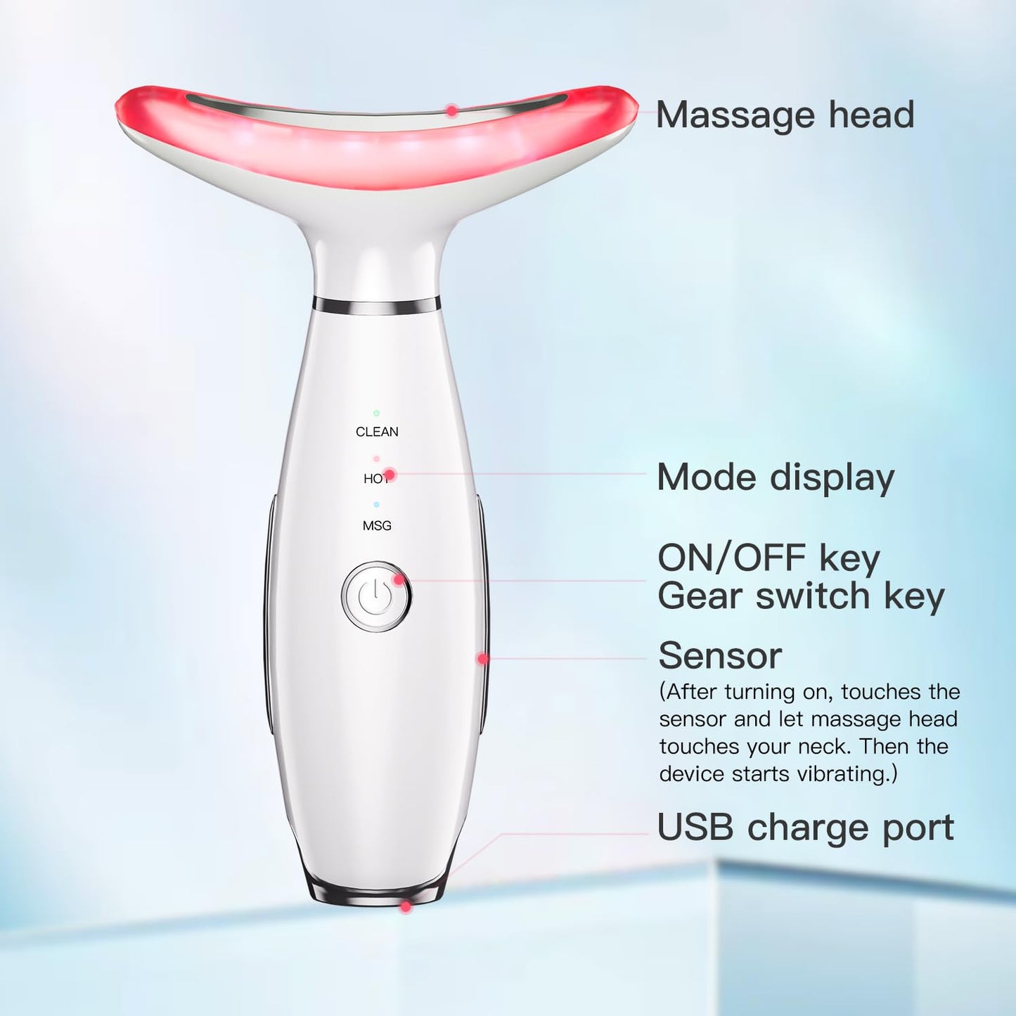 Neck Face Beauty Device, Skin Care Face Massage,3 in 1 Facial Massager, Face Sculpting Tool with Thermals, Vibration (White)