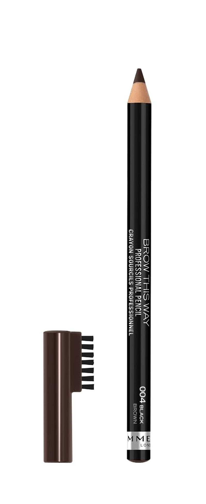 London Brow This Way Professional Eyebrow Pencil, Long-Wearing, Highly-Pigmented, Built-In Brush, 004, Black Brown, 0.05Oz