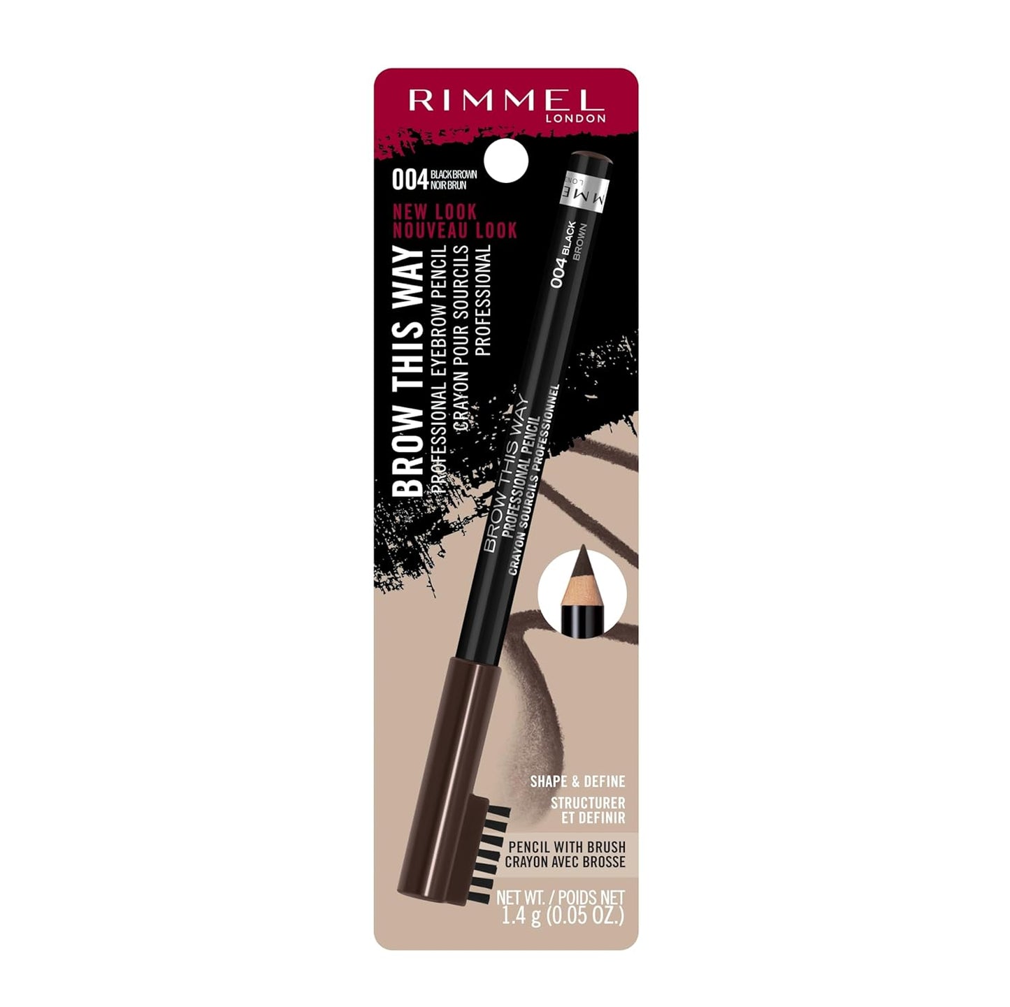 London Brow This Way Professional Eyebrow Pencil, Long-Wearing, Highly-Pigmented, Built-In Brush, 004, Black Brown, 0.05Oz