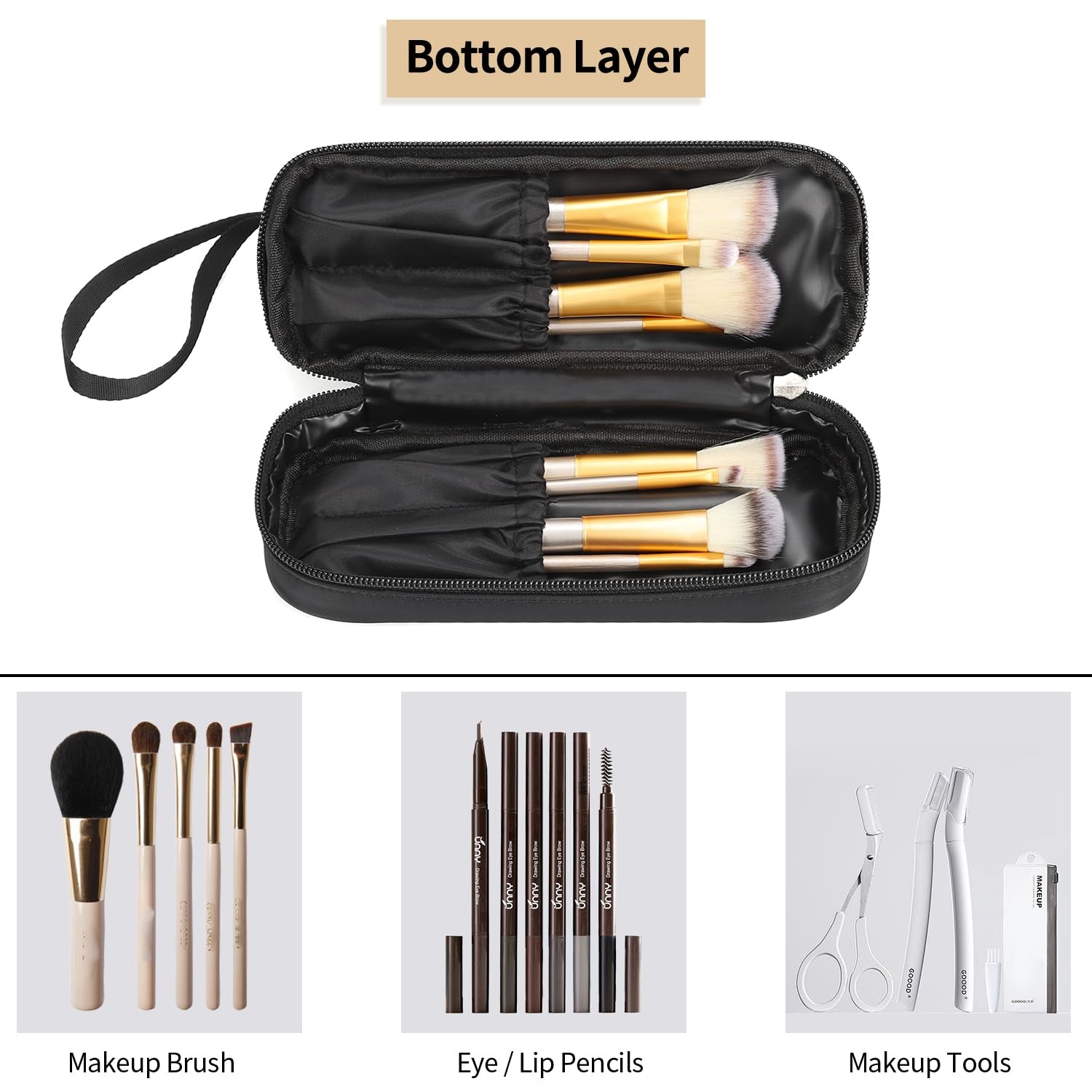 Makeup Bag for Purse, Small Travel Makeup Organizer Bag for Women Daily Double Layer Cosmetic Bag Portable Makeup Brush Bags