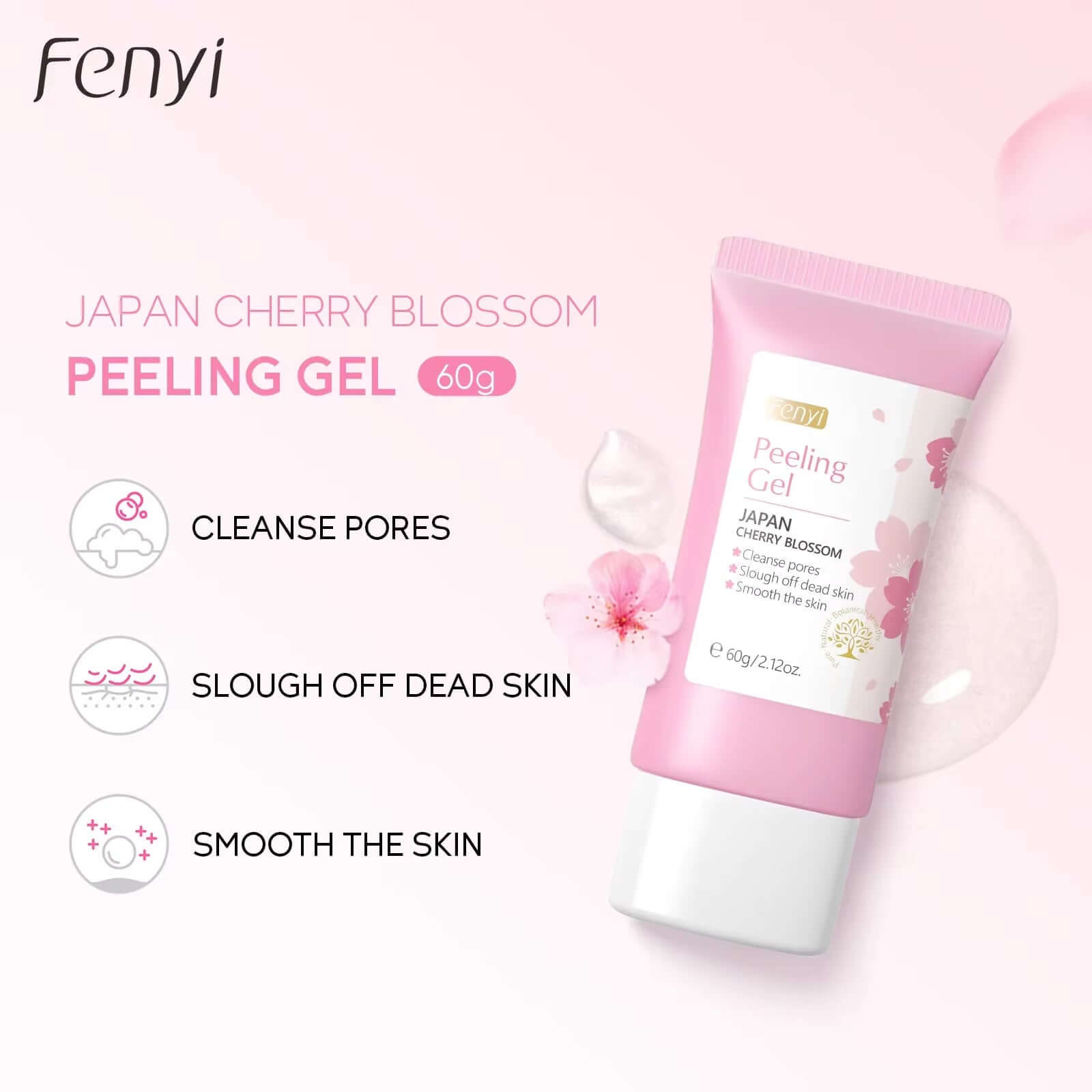 Fenyi Japan Cherry Blossom Peeling Gel, 60g, for cleansing pores, sloughing off dead skin, and smoothing skin.